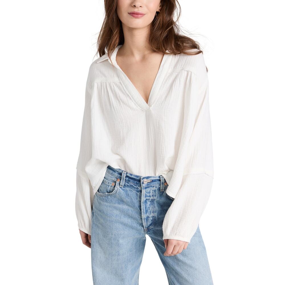 Free People Textured Optic White Yucca Double Cloth Top Size M